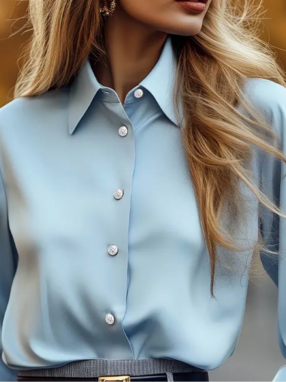 Classic Light Blue Women's Button-Down Blouse